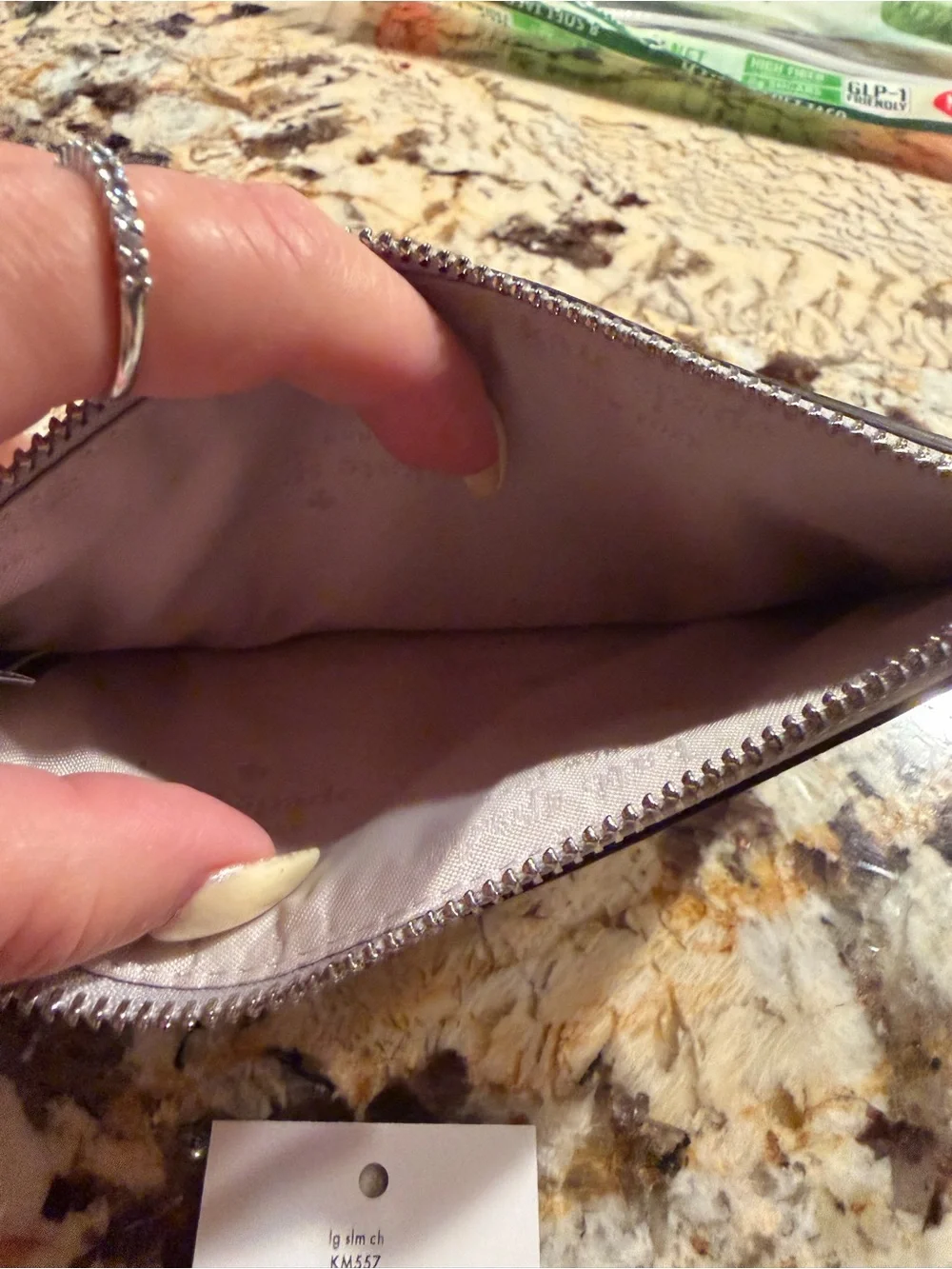 KATE SPADE NWT Iridescent Metallic Silver Wallet Card Case Zip Coin Slot